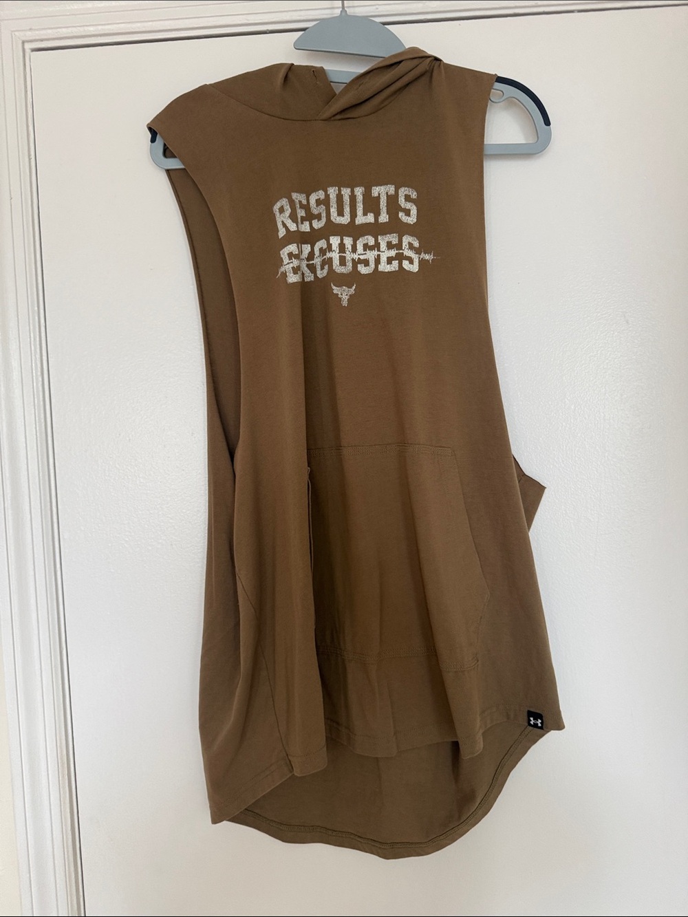 Under Armour Women’s Brown Sleeveless Hoodie with 'Results Excuses' Graphic
